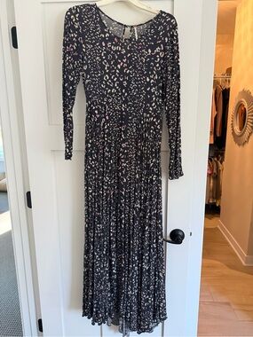 Free People Black Maxi Dress with Pink & Cream Spot Print